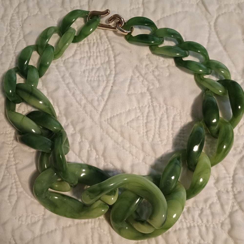 Vintage Bakelite, Angela Caluti-esque, Large Link Green Necklace